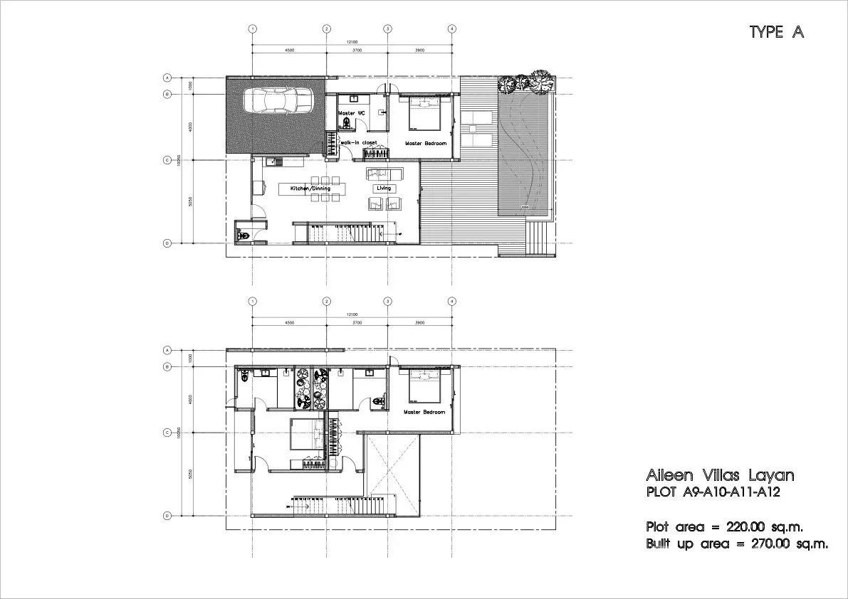 Планировка «Тип A — 3 спальни, дом 270 м², участок 220 м²», Aileen Villas Layan
