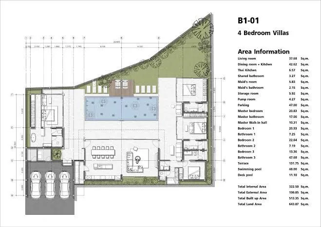 Планировка «Тип B — 4 спальни, дом 420 м²», Aileen Villas Layan