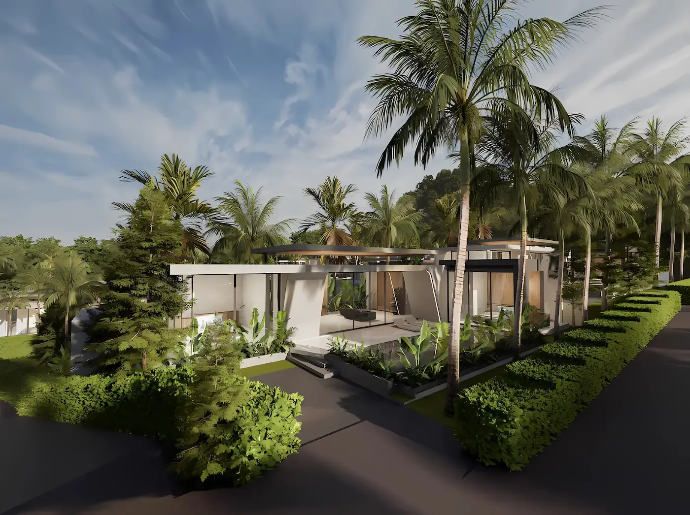 Въезд к вилле через пальмовый сад посёлка Aileen Villas Phase 6 на Банг-Тао, Пхукет