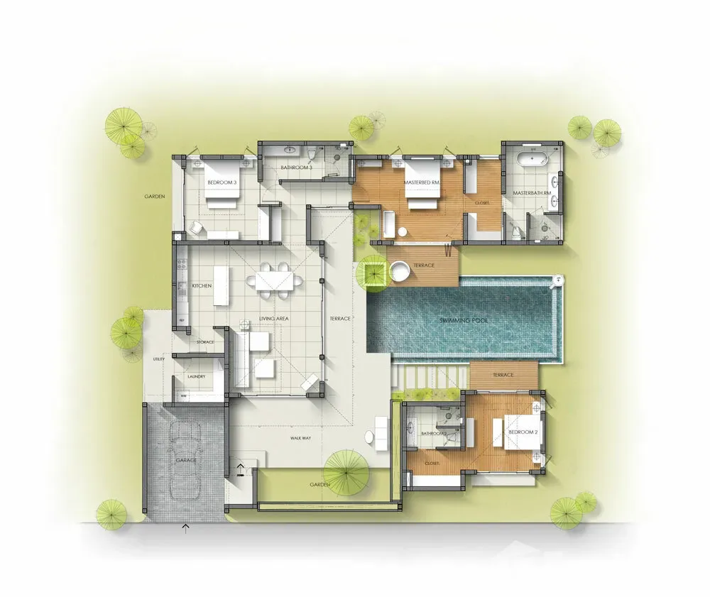 Планировка «3 спальни, вилла 352 м²», Anchan Flora