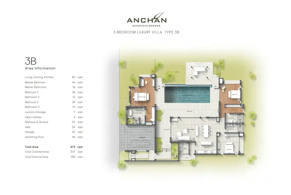 Планировка «3 спальни, тип 3B — дом 473 м²», Anchan Mountain Breeze
