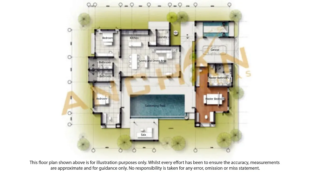 Планировка «4 спальни, дом 709 м², участок 1149 м²», Anchan Tropicana