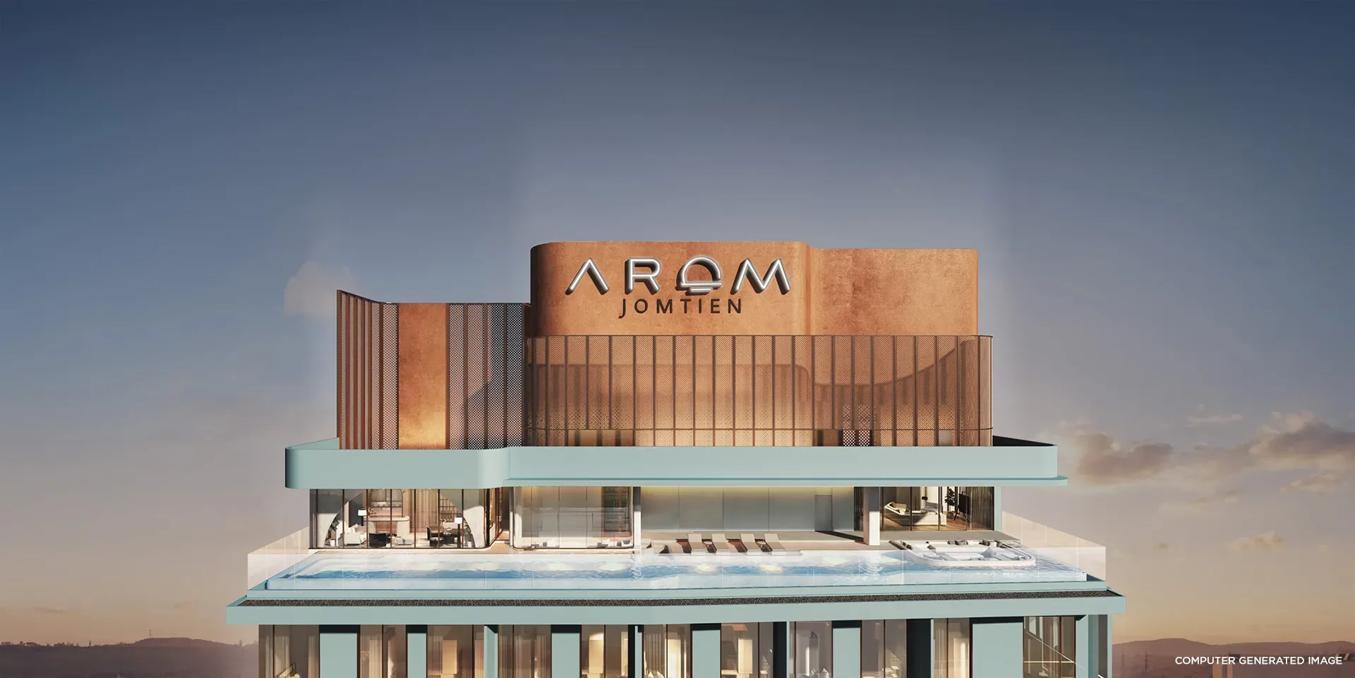 Фасад жилого комплекса Arom Jomtien Beach днём, Джомтьен