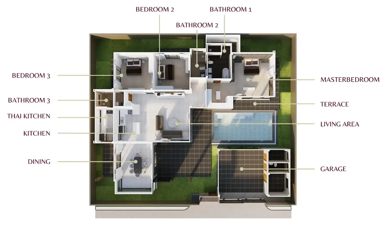 Планировка «ASCENT 135 — 3 спальни, дом 333 м²», Ascent by Baan Pattaya