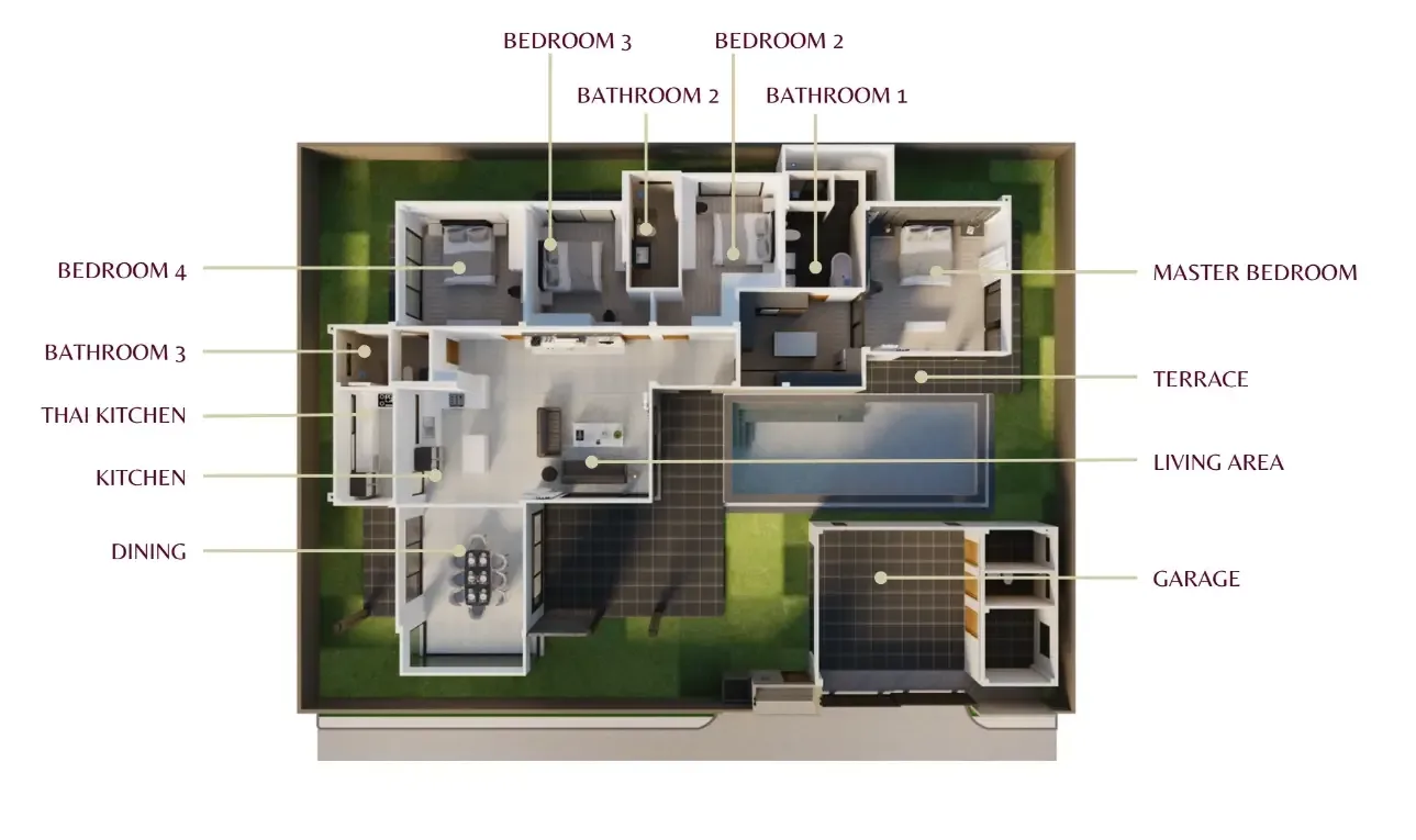 Планировка «ASCENT 140 / 150 — 4 спальни, дом 358–427 м²», Ascent by Baan Pattaya