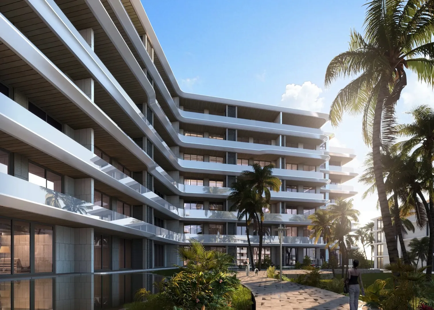 Каскадный фасад с террасами и пальмами в кондоминиуме Ayana Heights Seaview Residence, Лаян, Пхукет