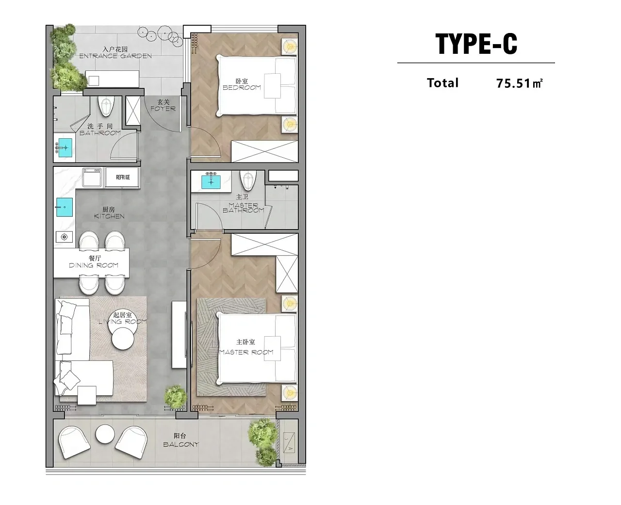 Планировка «2 спальни (готовый лот, вторичный рынок)», Ayana Heights Seaview Residence