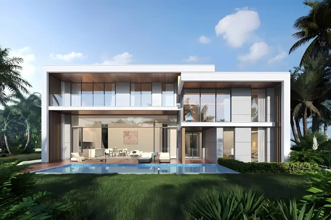 Вечерний фасад виллы с лужайкой и подсветкой, Ayana Luxury Villas в Таланге, Пхукет