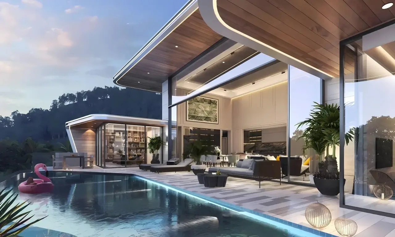 Частный бассейн у гостиной с раздвижными окнами, вилла Ayana Luxury Villas, Таланг, Пхукет