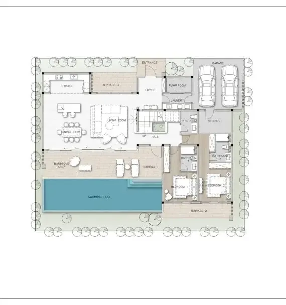 Планировка «Тип A — 3 спальни, дом 351 м²», Ayana Luxury Villas