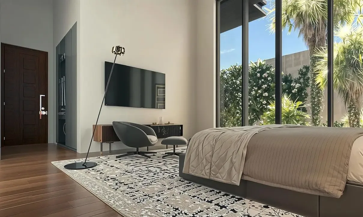 Спальня с выходом в сад и панорамными окнами в вилле Bamboo Luxury Villa, Хуай-Яй, Паттайя