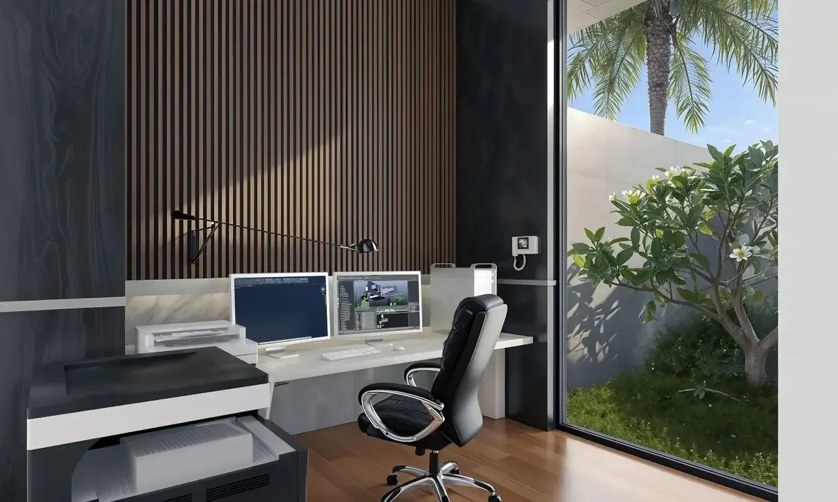 Рабочий кабинет с видом на внутренний сад в вилле Bamboo Luxury Villa, Хуай-Яй, Паттайя
