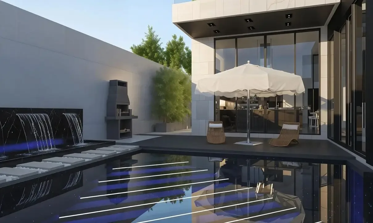 Вечерняя терраса у бассейна с зоной отдыха в вилле Bamboo Luxury Villa, Хуай-Яй, Паттайя