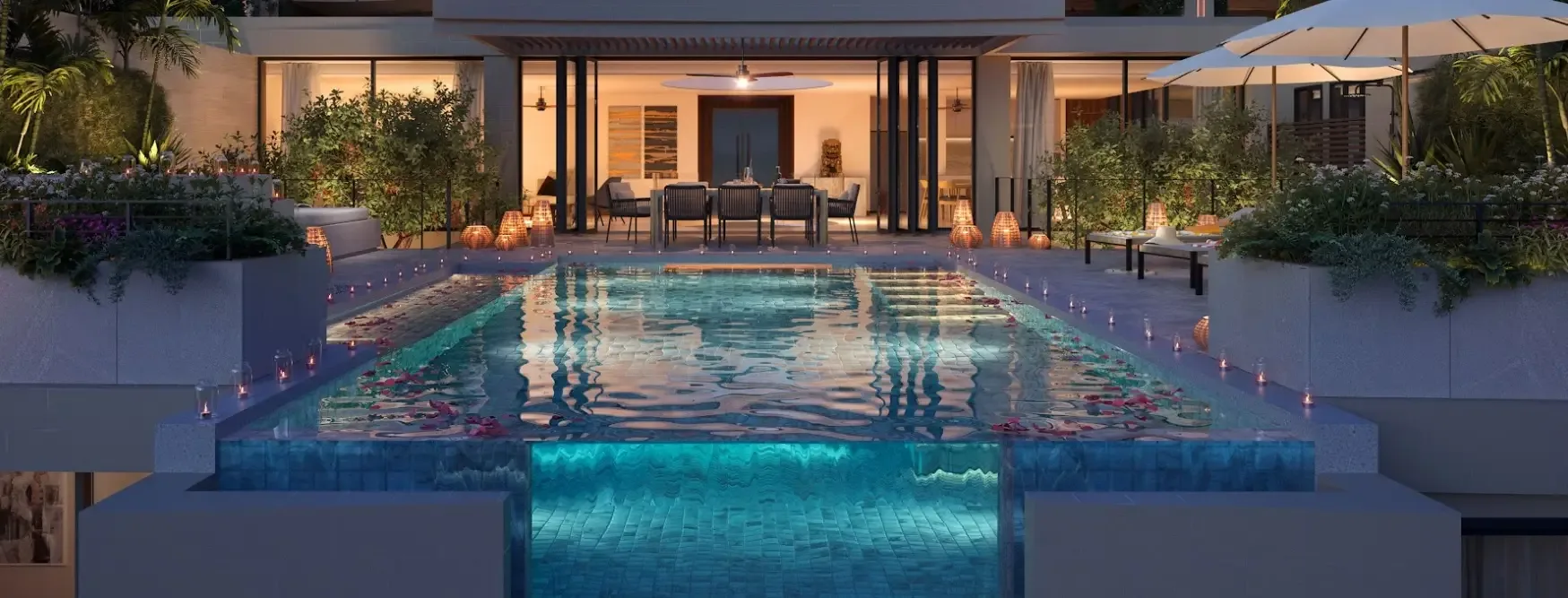 Подсвеченный бассейн и вечерняя терраса виллы Banyan Tree Grand Residence, Банг-Тао, Пхукет