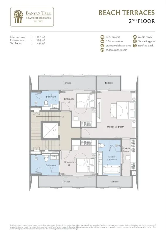 Планировка «4 спальни, таунхаус Beach Terraces, 417 м²», Banyan Tree Grand Residence Beach Terraces