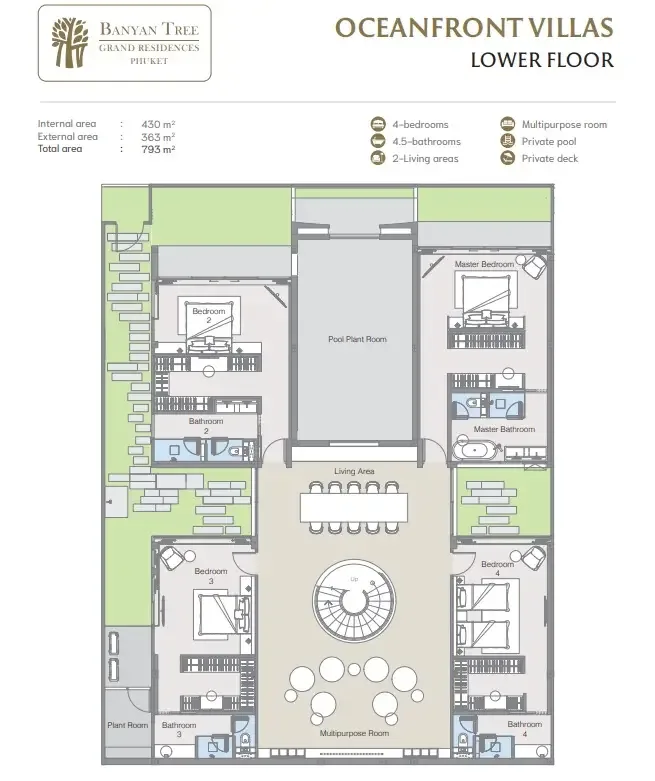 Планировка «4 спальни, вилла у моря, 793 м²», Banyan Tree Grand Residence Beach Terraces