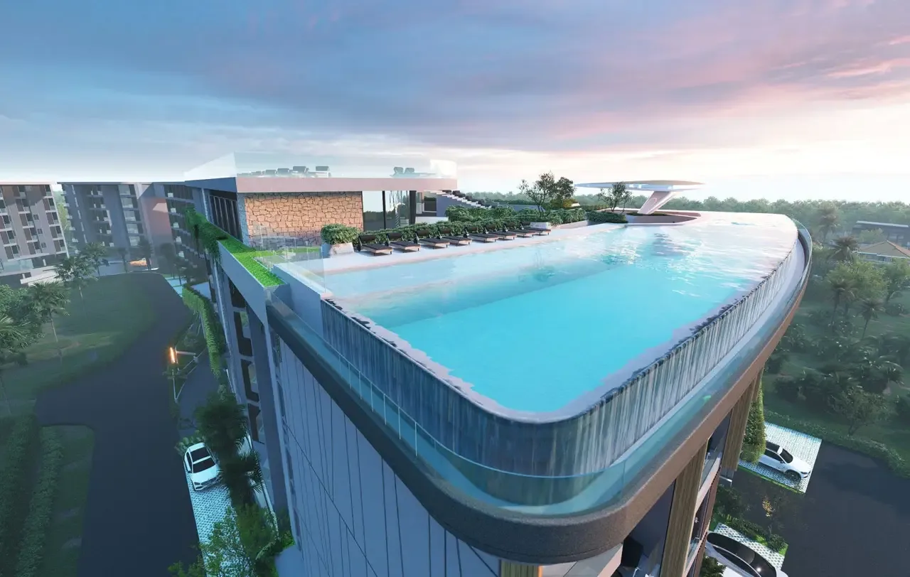 Панорамный бассейн на крыше CityGate De Phuket на закате, Камала, Пхукет