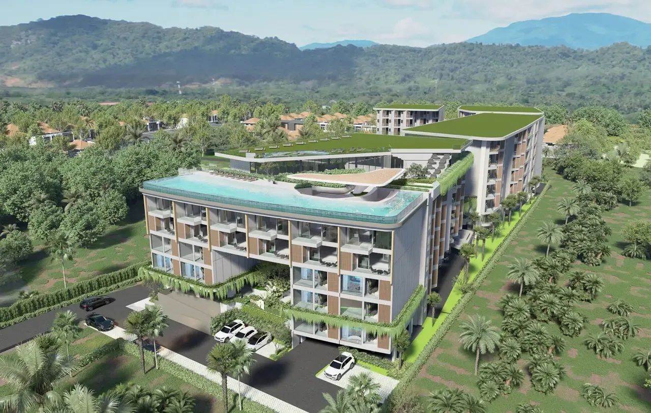 Комплекс CityGate De Phuket среди зелени Камалы с высоты птичьего полёта, Пхукет