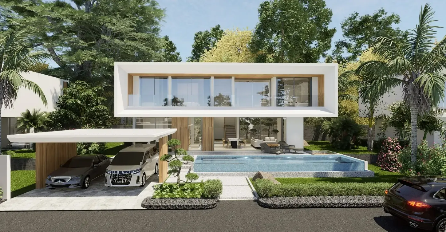 Двухэтажная вилла с навесом для машин и бассейном перед домом, Clover Residence, Банг-Тао, Пхукет