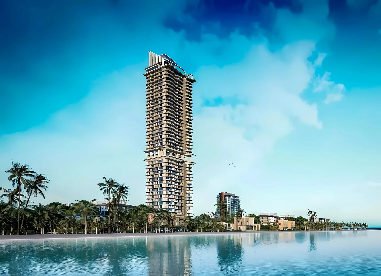 Фасад ЖК Dusit Sea Spire у берега моря днём, Паттайя