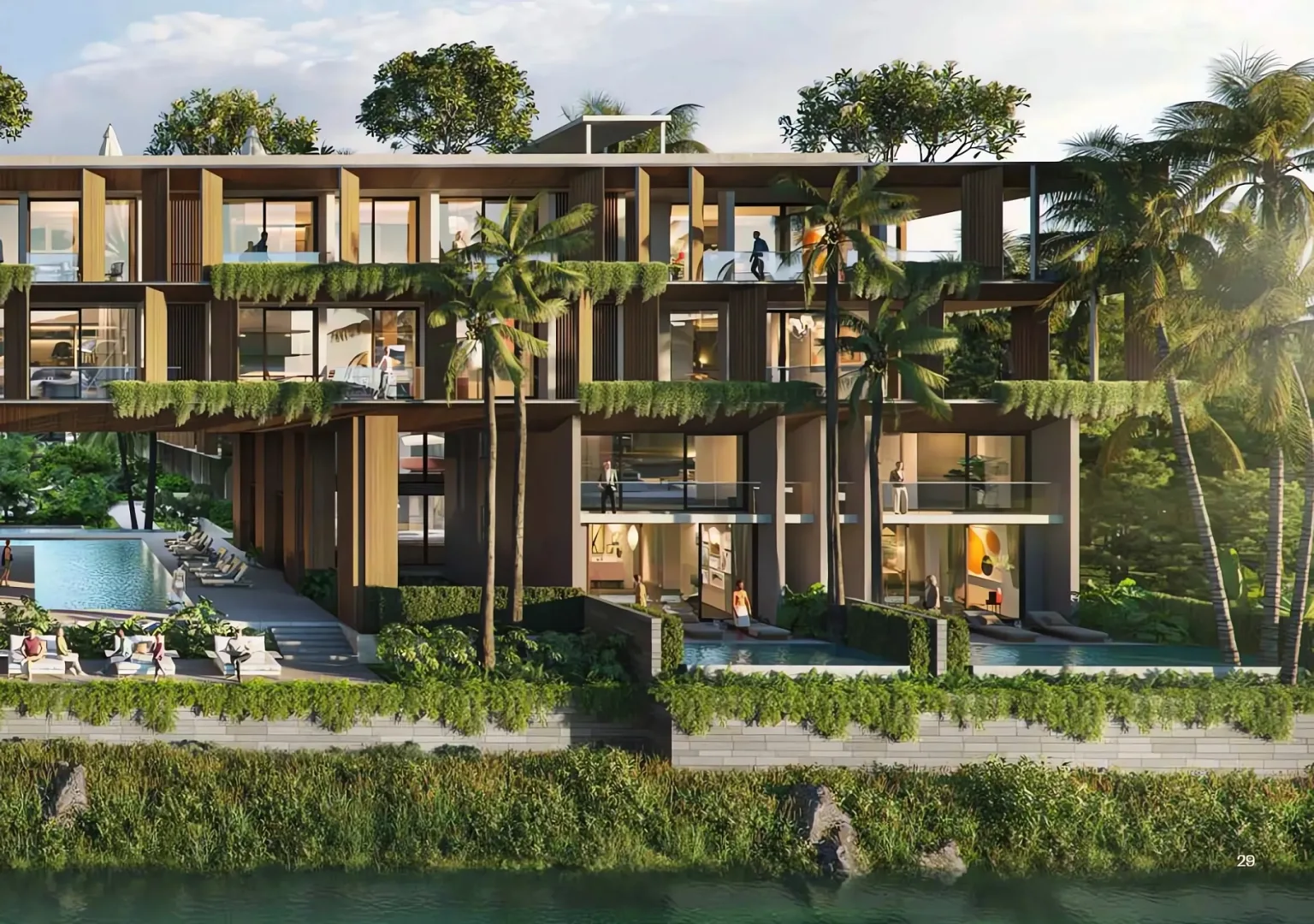 Террасы и приватные бассейны резиденций первого этажа Eden Residences, Лаян, Пхукет