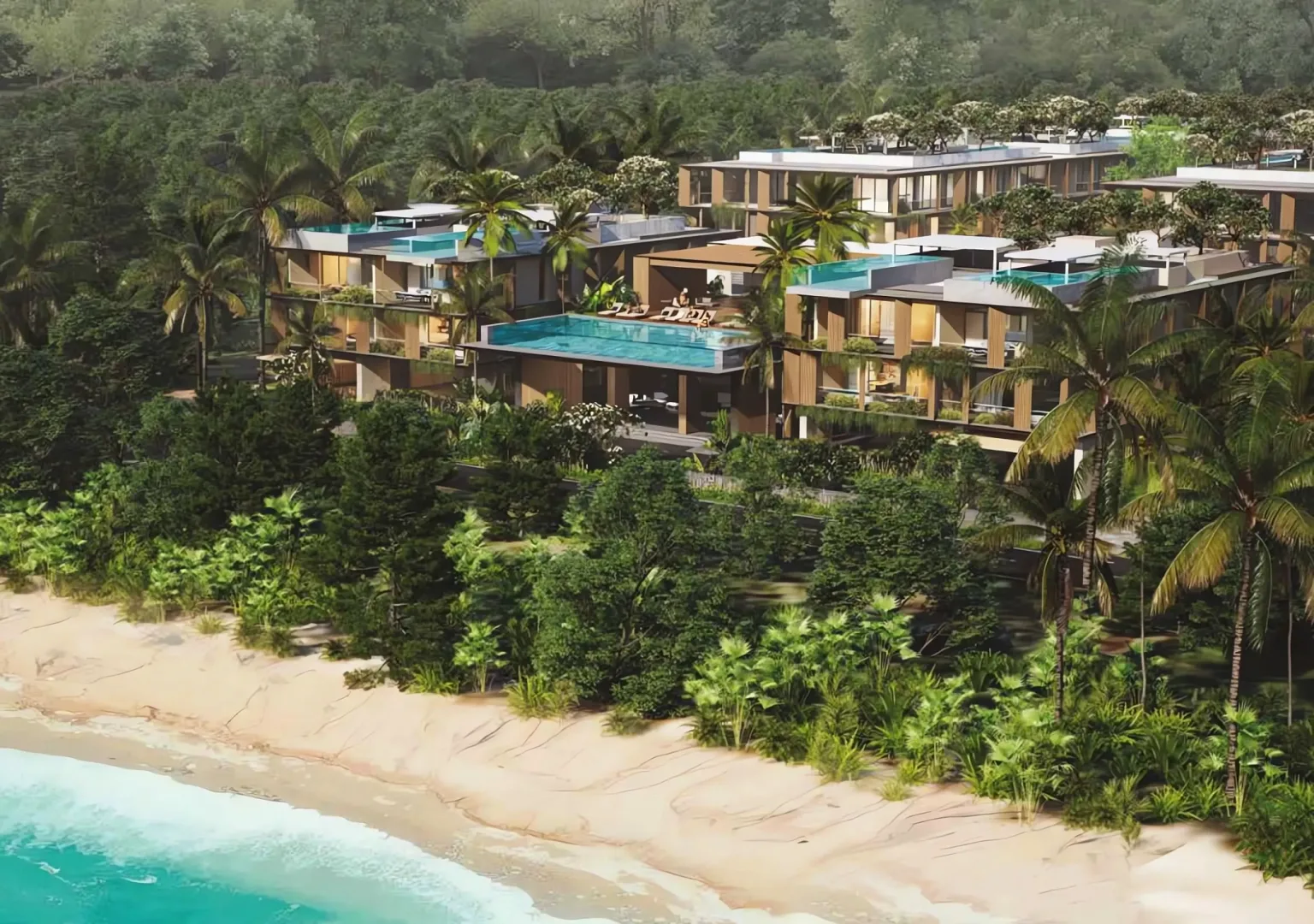 Корпуса Eden Residences на береговой линии пляжа Лаян с высоты птичьего полёта, Пхукет