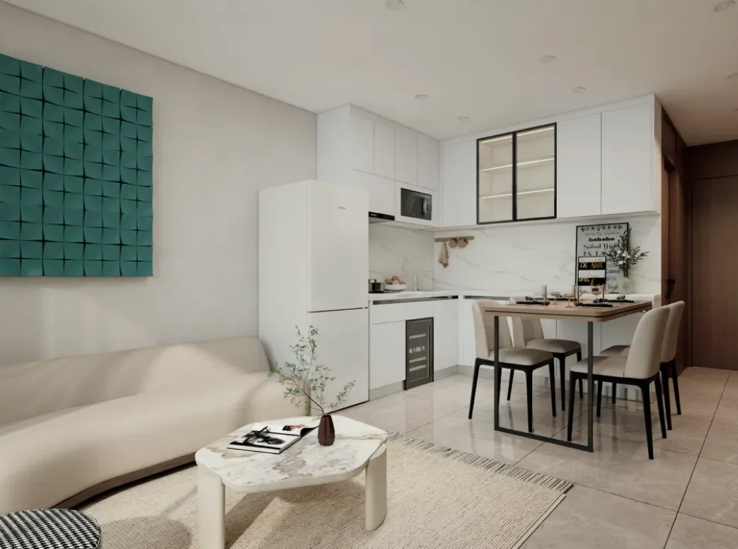 Кухня с обеденной зоной и встроенной техникой в квартире Fantasea Condo Chalong, Чалонг, Пхукет