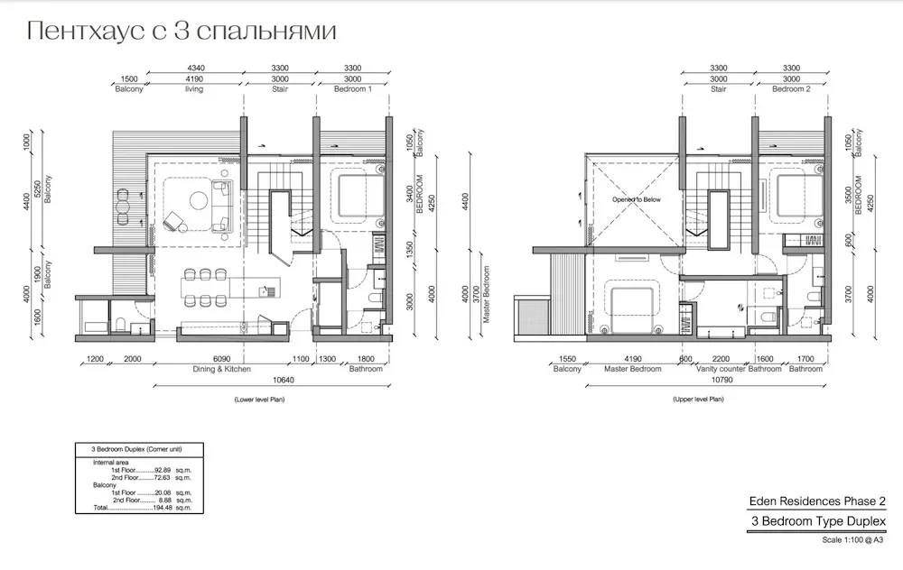 Планировка «Пентхаус, 3 спальни», Gardens of Eden Park Residence