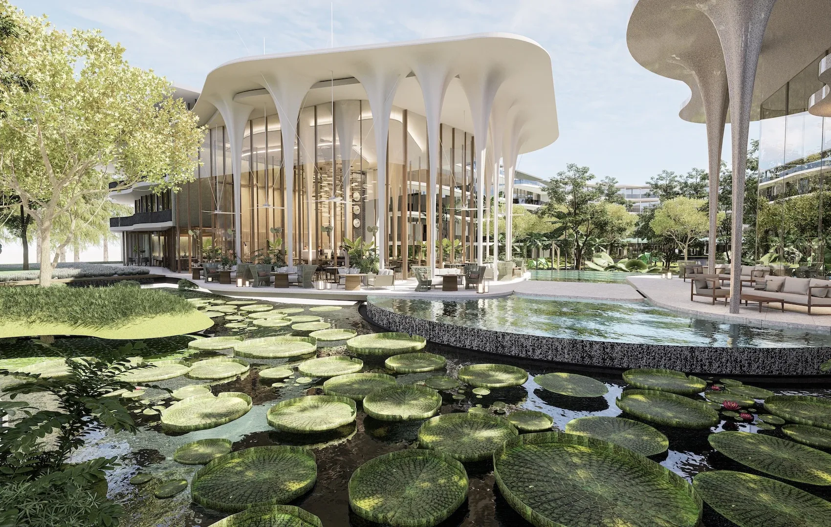 Павильон лобби над прудом с лотосами в Garrya Residences, Банг-Тао, Пхукет