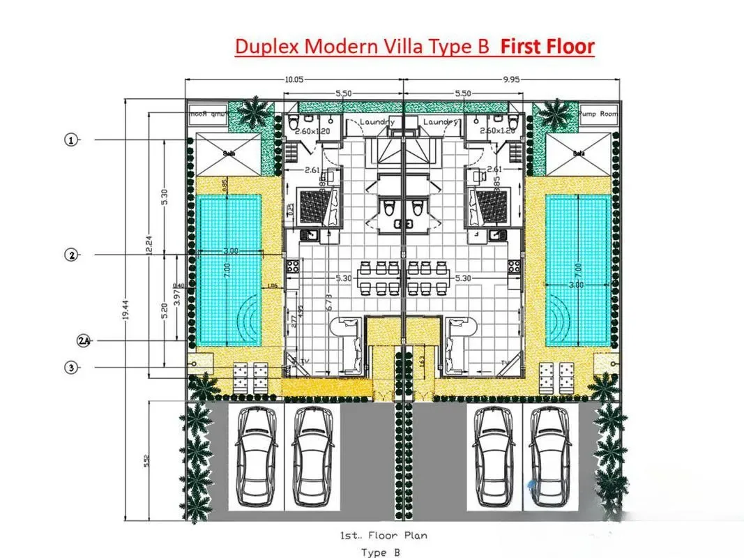 Планировка «3 спальни, дом 129–176 м², участок ~190 м²», Goldena Twin