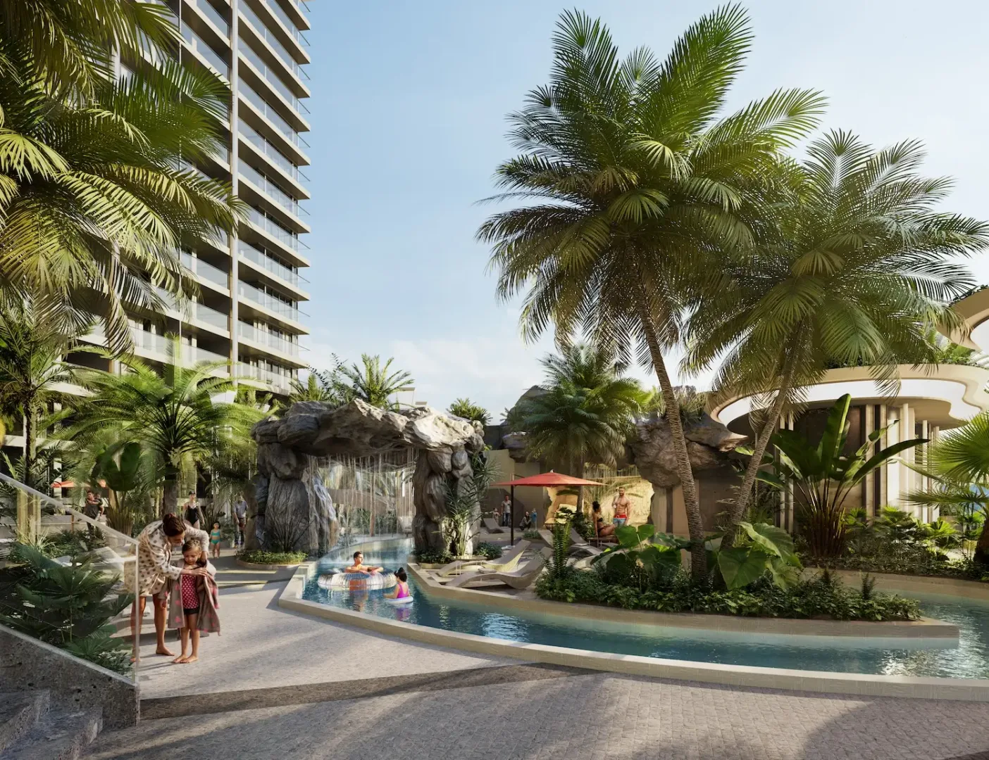 Семейная водная зона с гротом и горками на территории ЖК Grand Solaire Noble