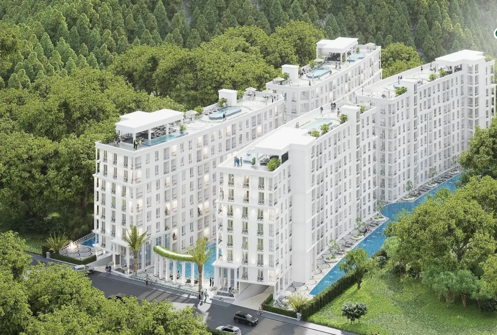 Аэрофото жилого комплекса Harmonia City Garden среди зелени, Джомтьен