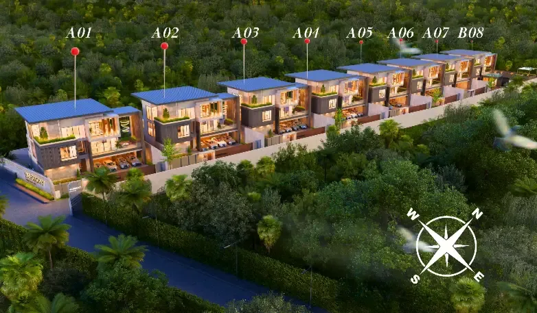 Генплан посёлка из восьми вилл A01–B08 с бассейнами, Harmony Hills Villas, Хуай-Яй, Паттайя
