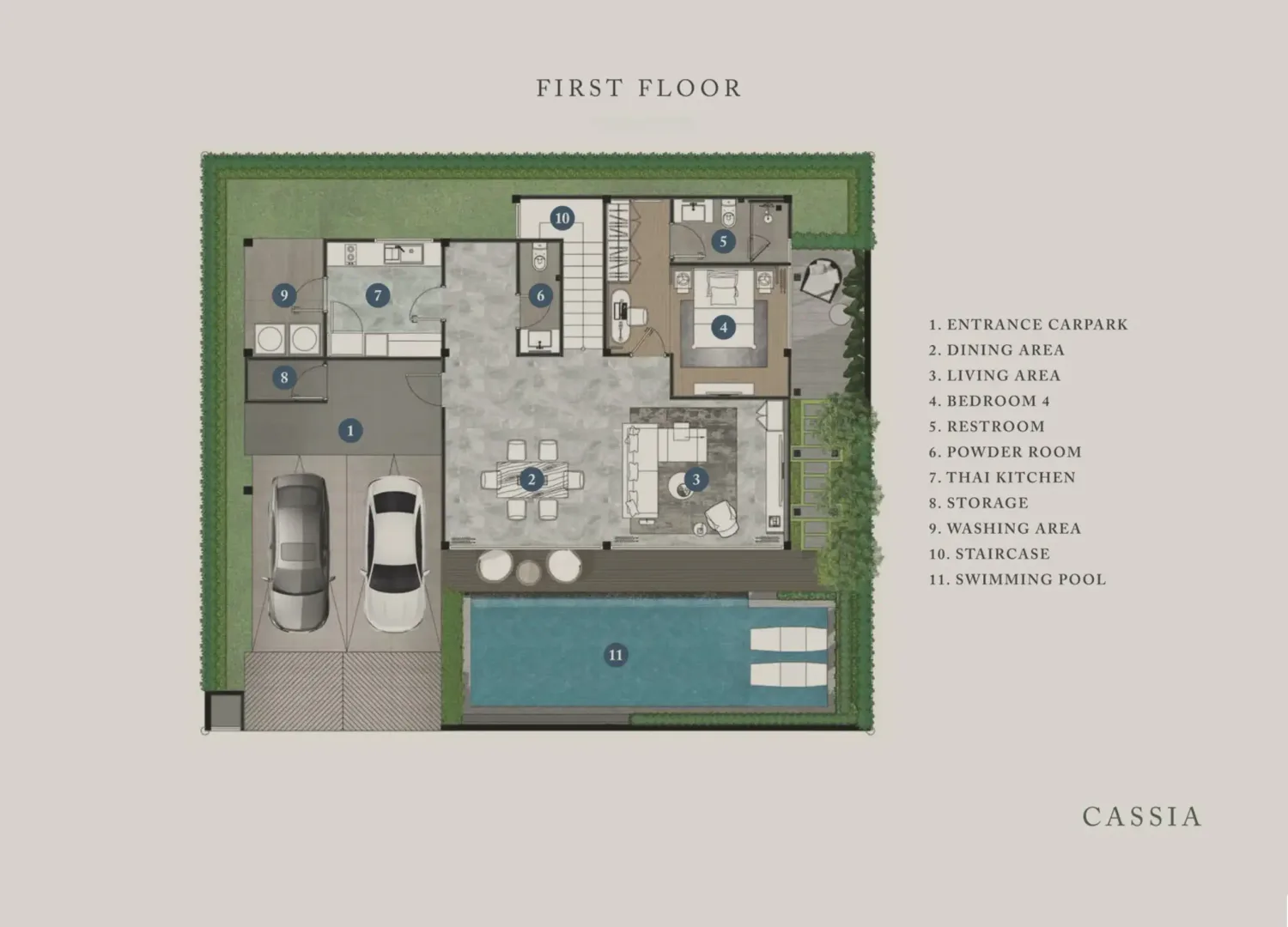 Планировка «Cassia — 4 спальни, участок 248–492 м²», Highland Park Pool Villas Pattaya