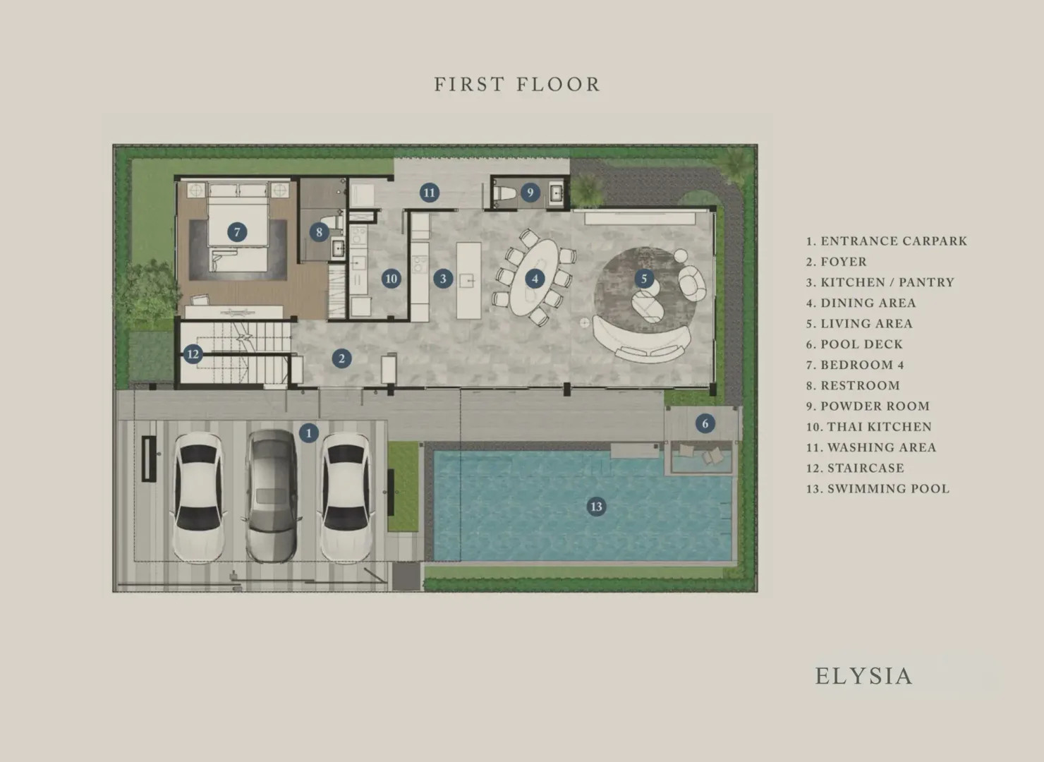 Планировка «Elysia — 4 спальни, 3 парковочных места», Highland Park Pool Villas Pattaya
