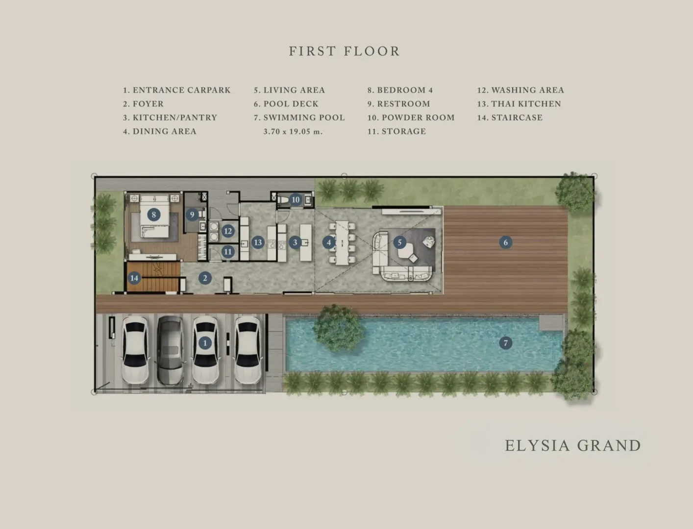 Планировка «Elysia Grand — 4 спальни, 4 парковочных места», Highland Park Pool Villas Pattaya