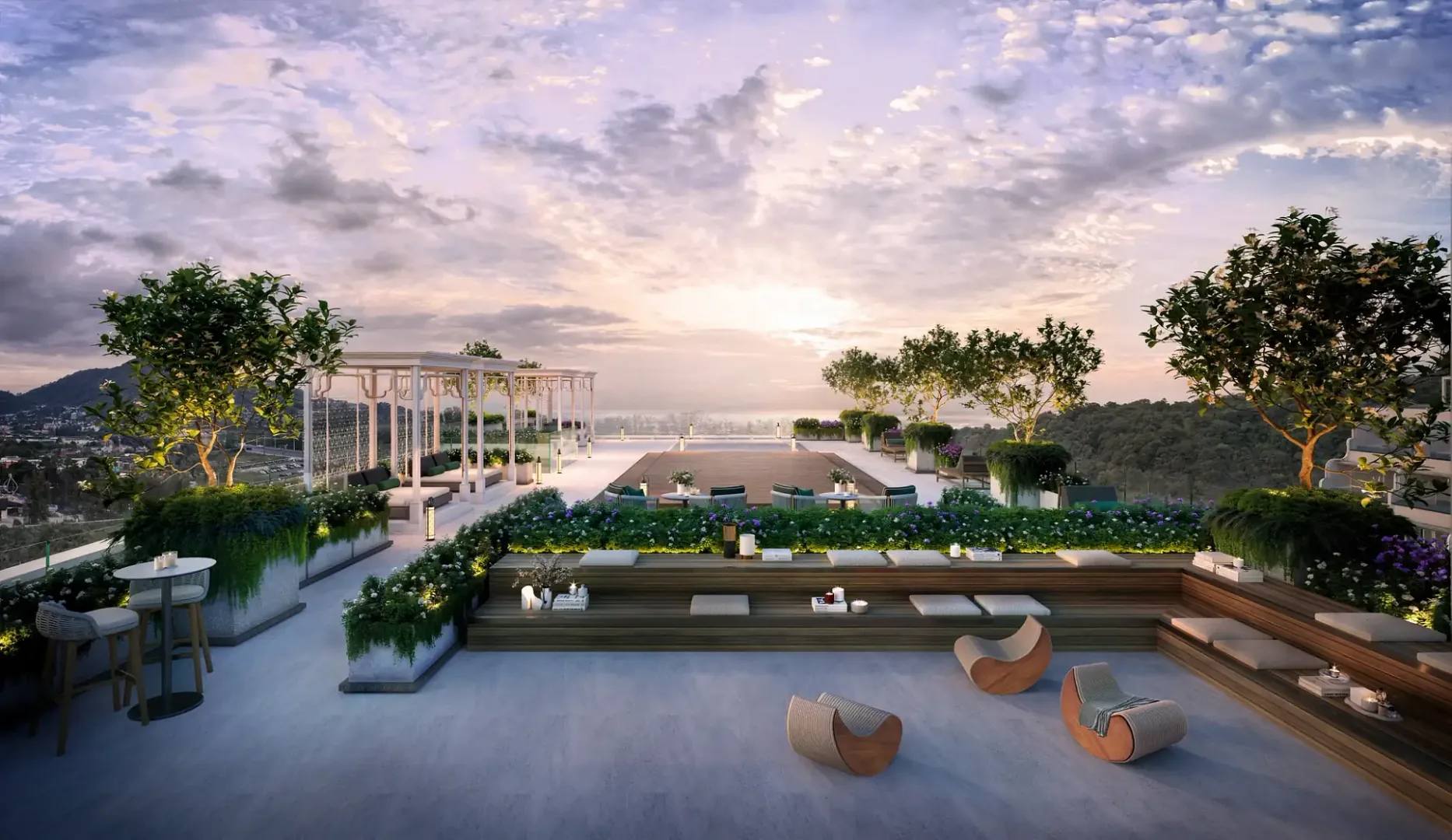 Терраса на крыше с павильоном для йоги и закатом над морем, InterContinental Kamala, Пхукет