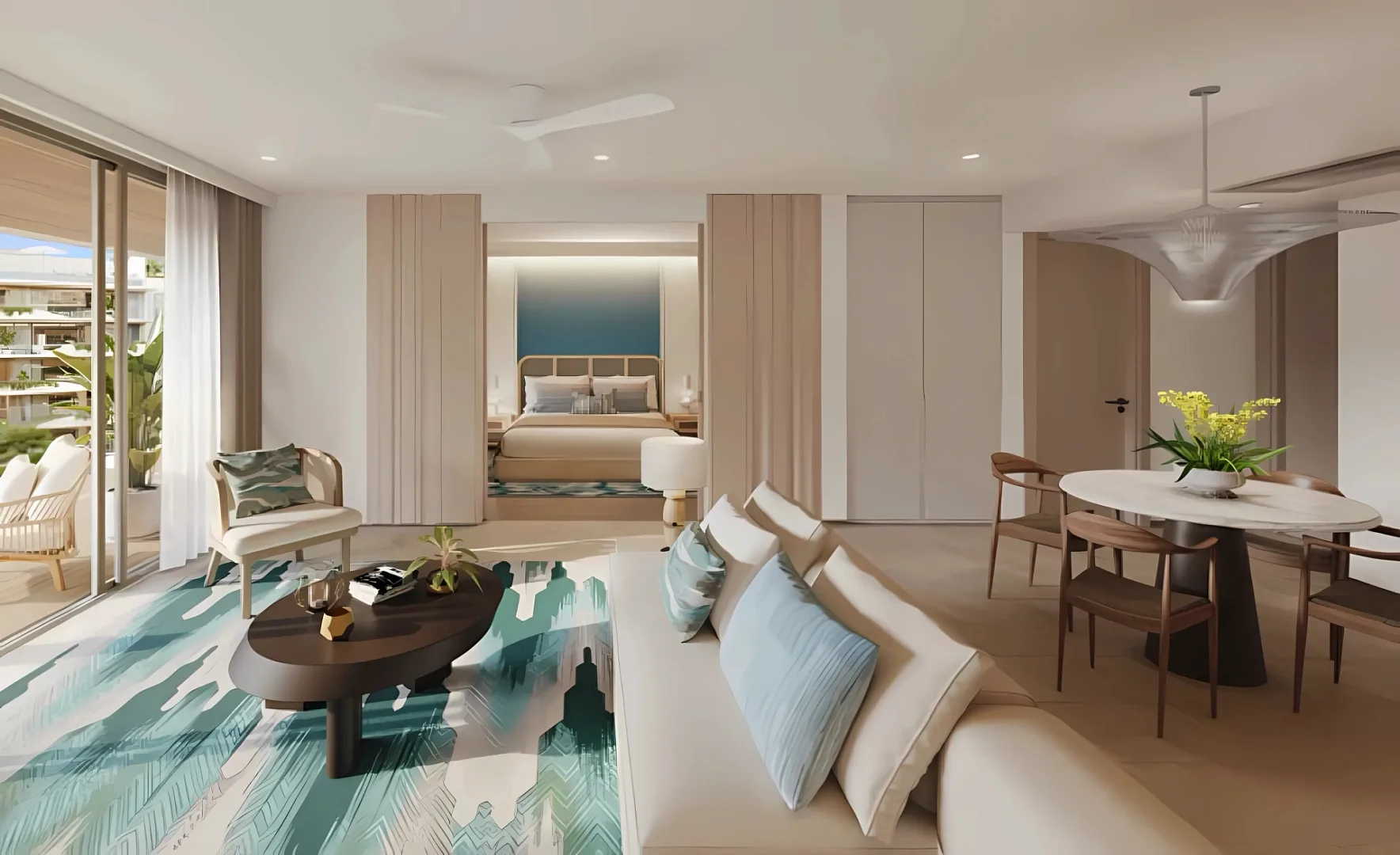 Светлая гостиная квартиры с одной спальней в Laguna Beach Residences Bayside, Банг-Тао, Пхукет