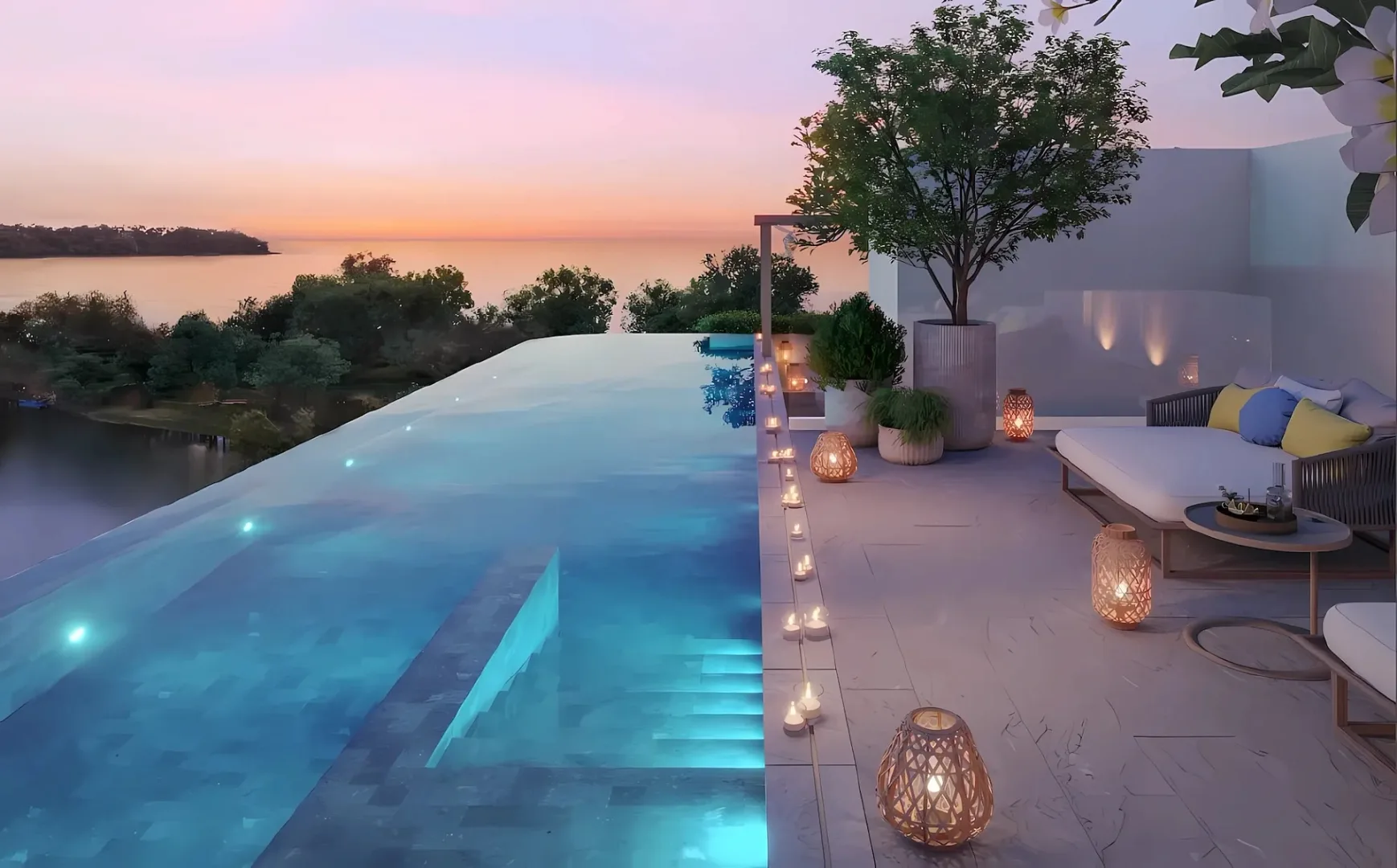 Приватный бассейн пентхауса на закате с видом на лагуну, Laguna Beach Residences Bayside, Банг-Тао, Пхукет