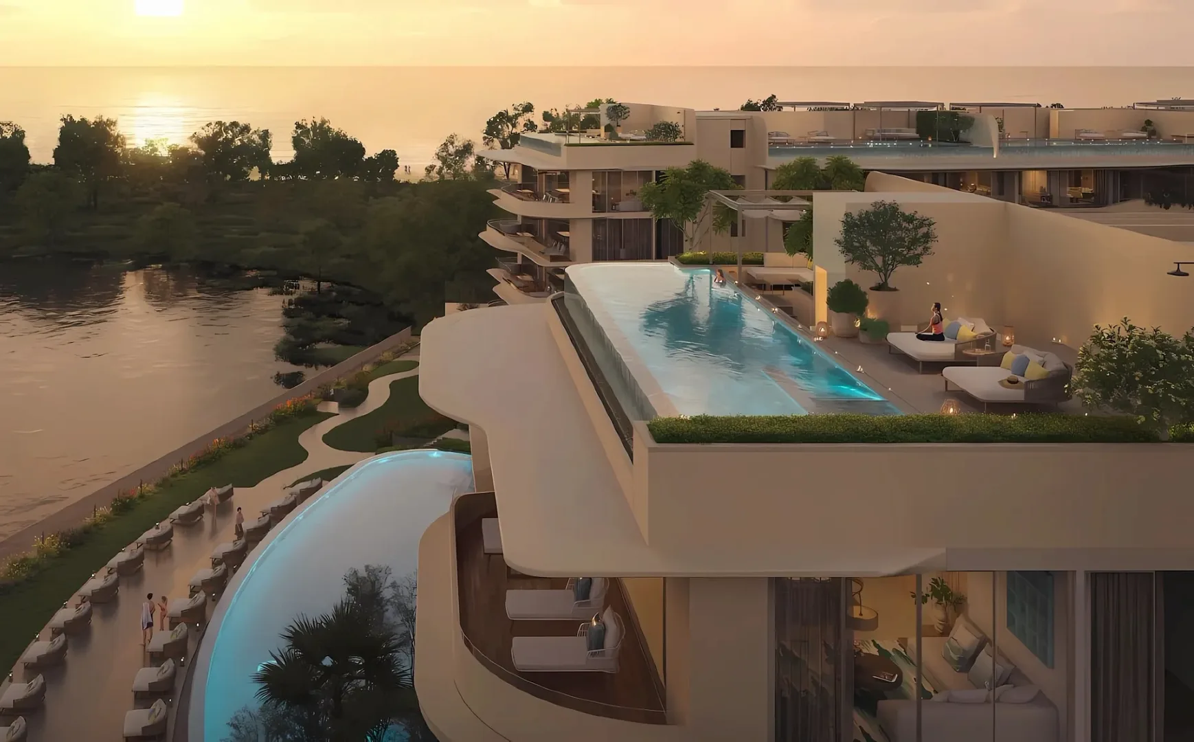 Терраса пентхауса с переливным бассейном над озером в Laguna Beach Residences Bayside, Банг-Тао, Пхукет