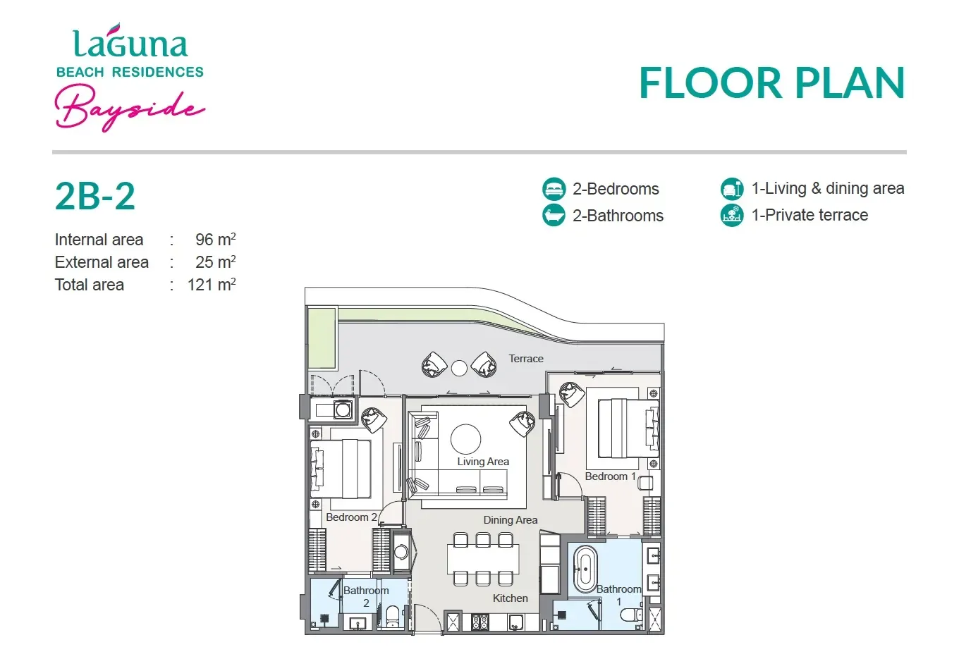 Планировка «2 спальни / пентхаус 2B», Laguna Beach Residences Bayside