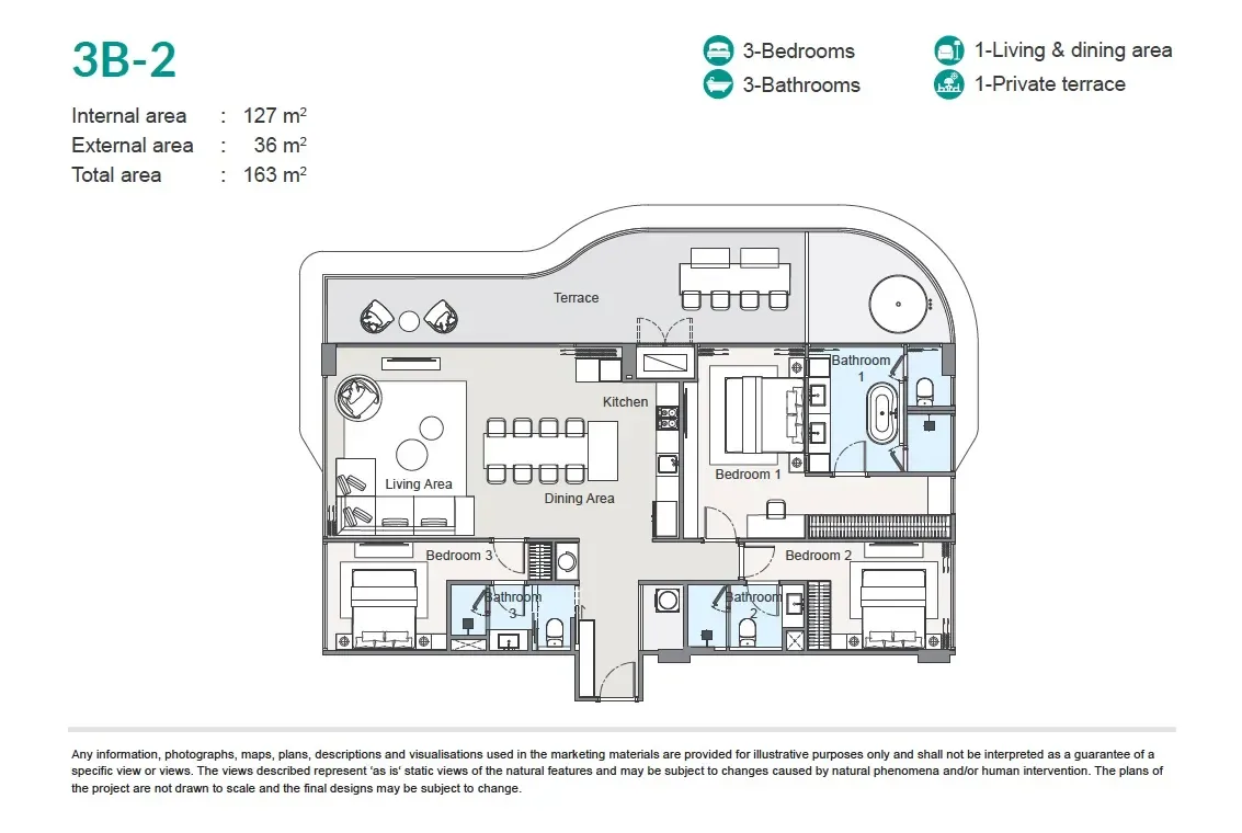 Планировка «3 спальни / пентхаус 3B», Laguna Beach Residences Bayside