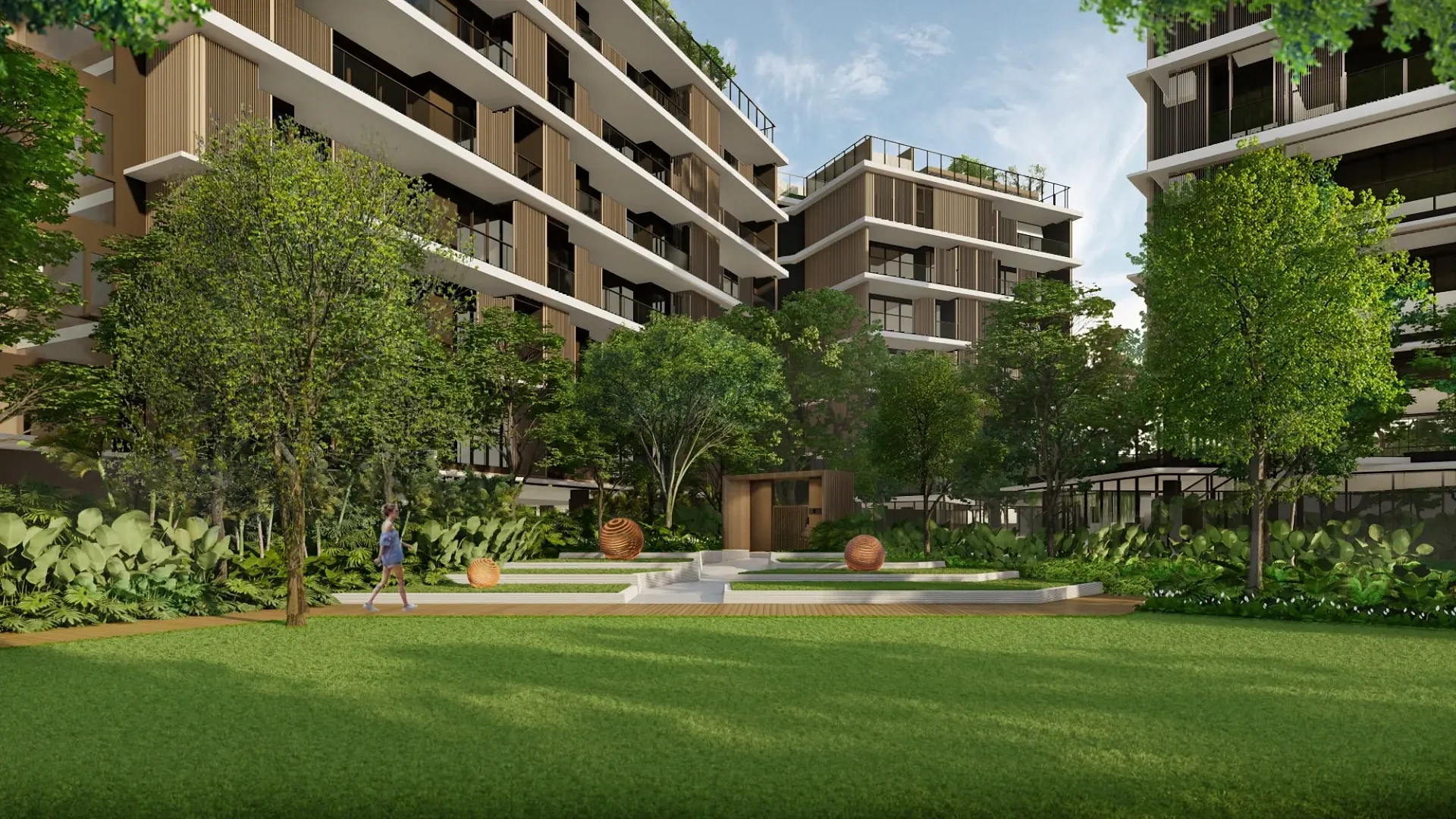 Зелёный внутренний двор с лужайкой между корпусами Laguna Lakeside Residence 2, Банг-Тао, Пхукет