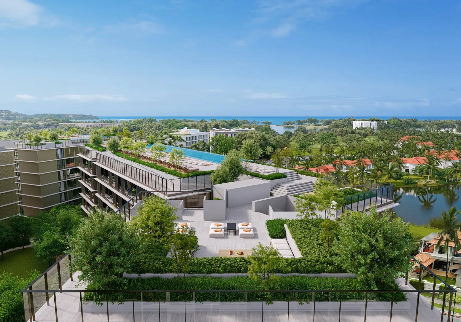 Терраса на крыше с зоной отдыха и видом на Банг-Тао, Laguna Lakeside Residence 2, Пхукет
