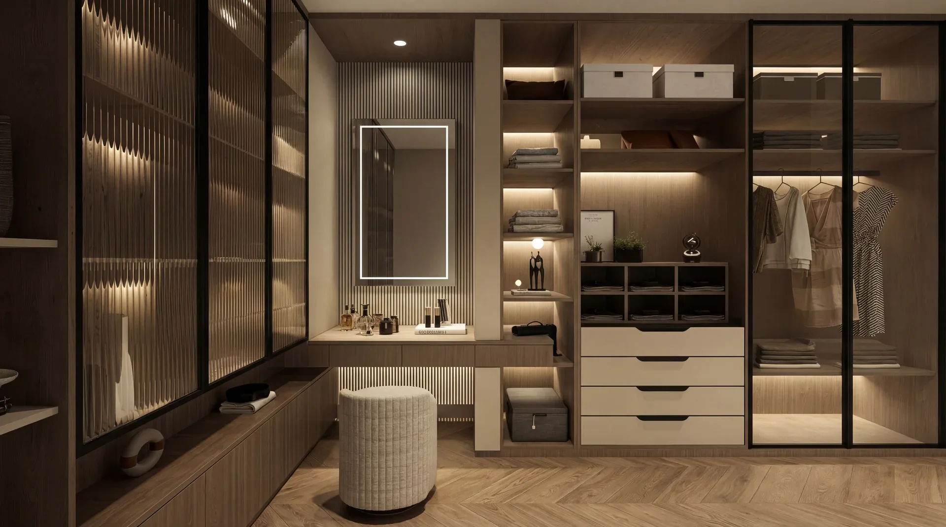Гардеробная комната со встроенными шкафами в вилле LUMINA Luxury Pool Villa, Наклуа, Паттайя