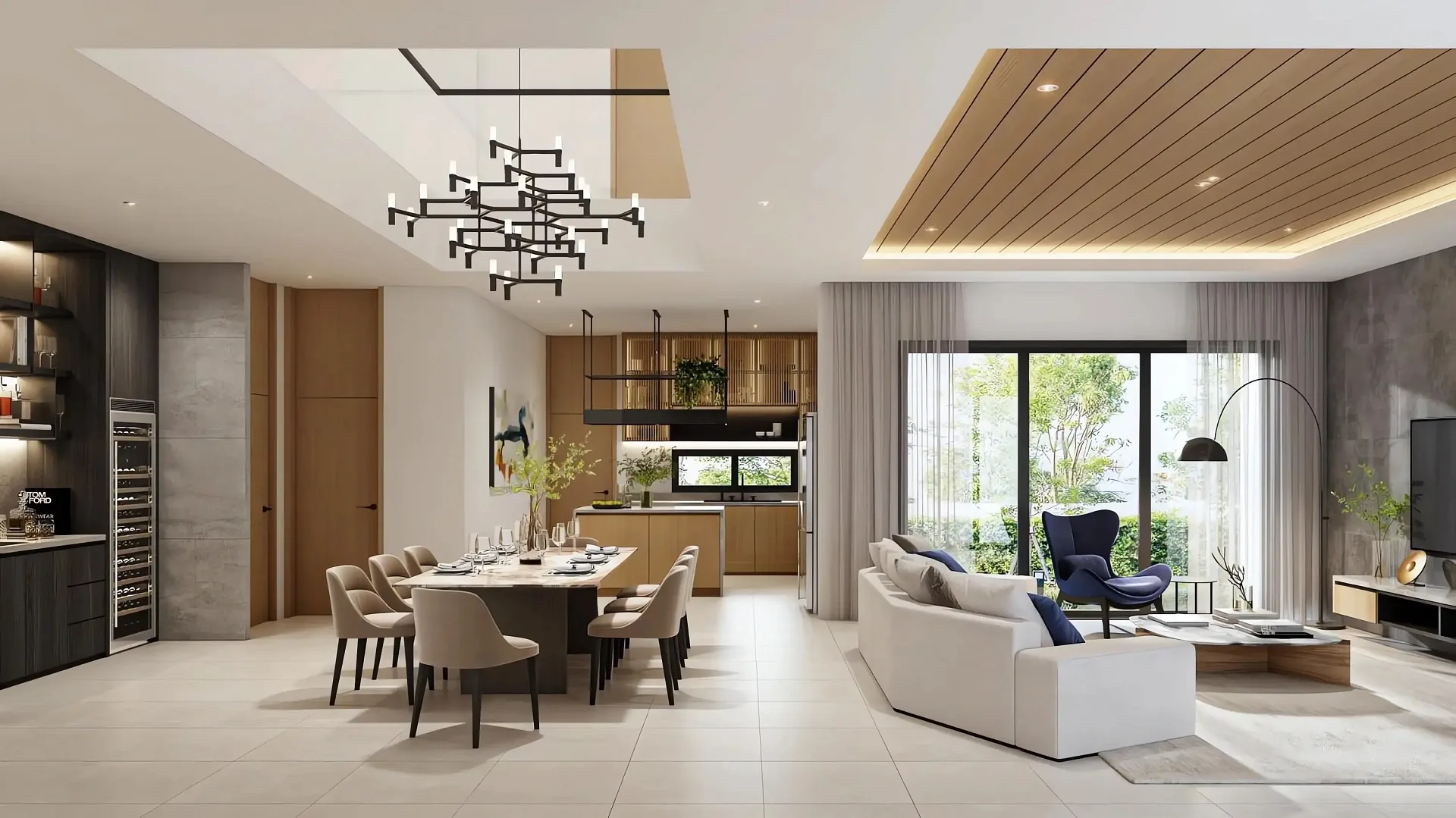 Гостиная и столовая виллы Luxury Vista Villa с выходом в сад, Восточная Паттайя