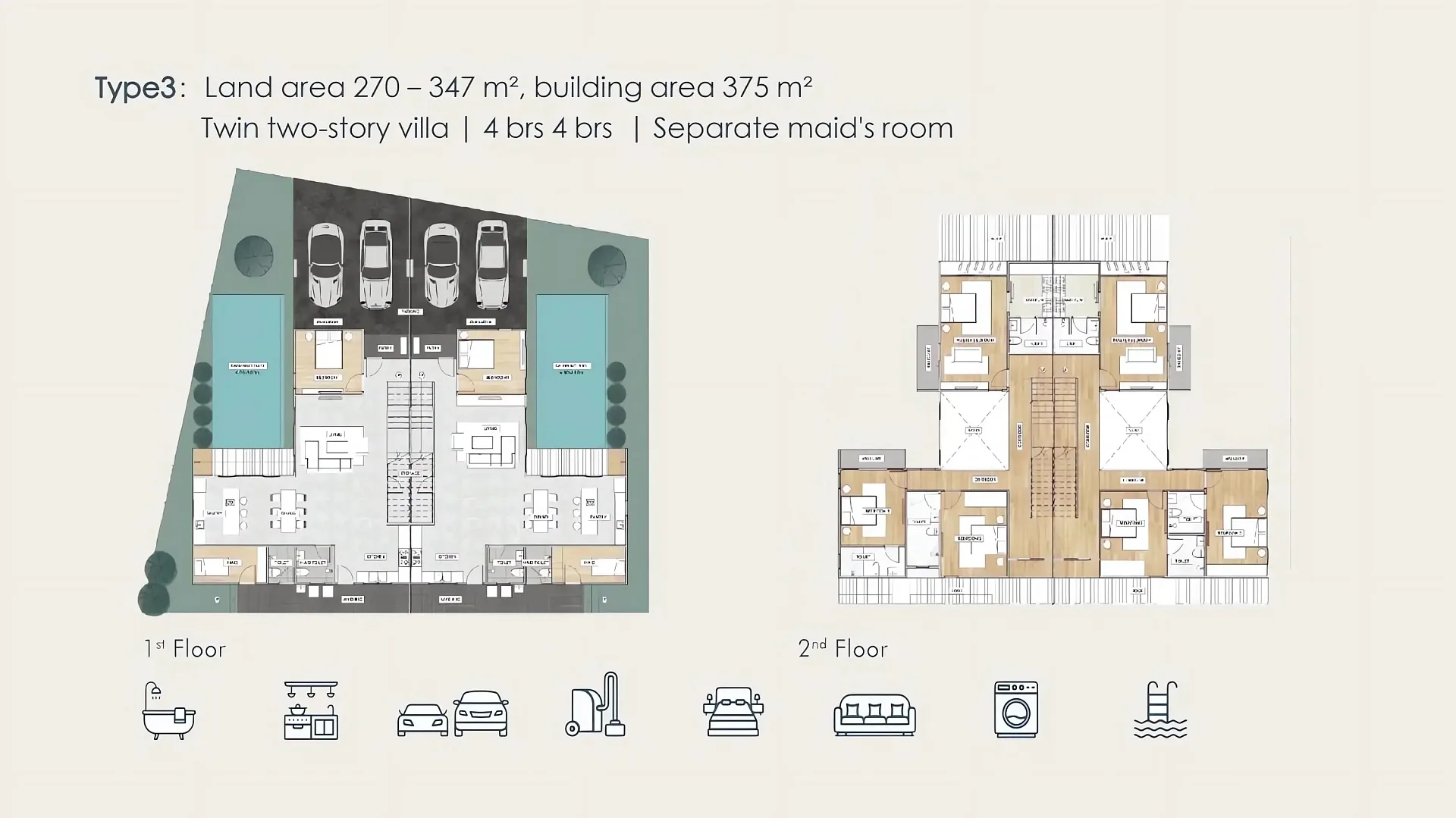 Планировка «4 спальни, дом 375–425 м², участок 270–568 м²», Luxury Vista Villa