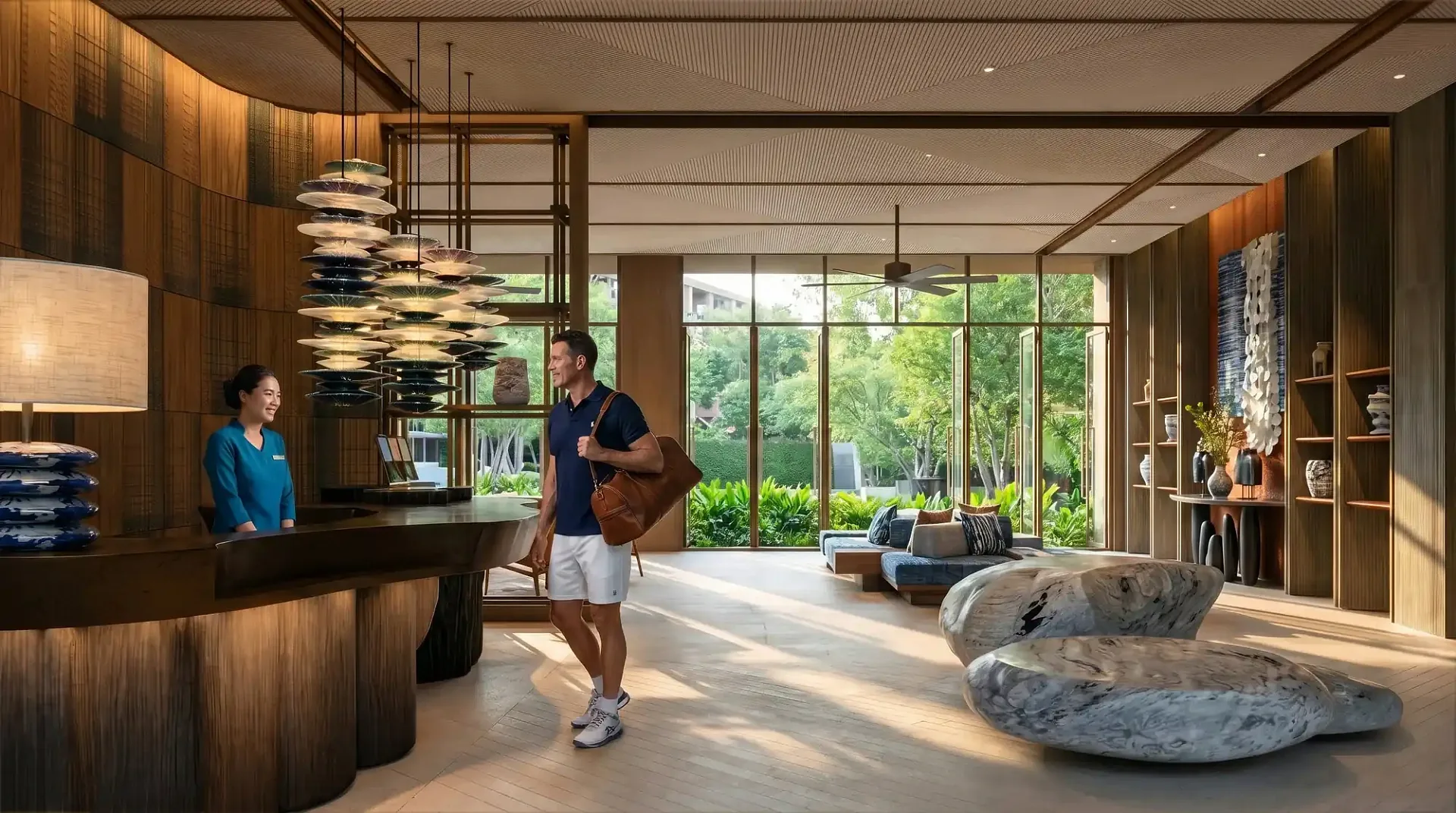 Лобби с ресепшен и консьержем в резиденциях PEYLAA Phuket by Marriott, Банг-Тао, Пхукет