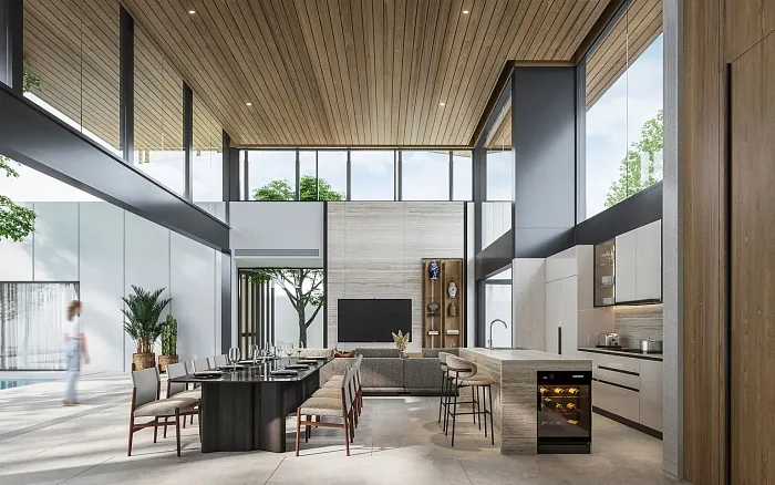 Кухня с островом и обеденной зоной в вилле Poetry Villas, Банг-Тао, Пхукет