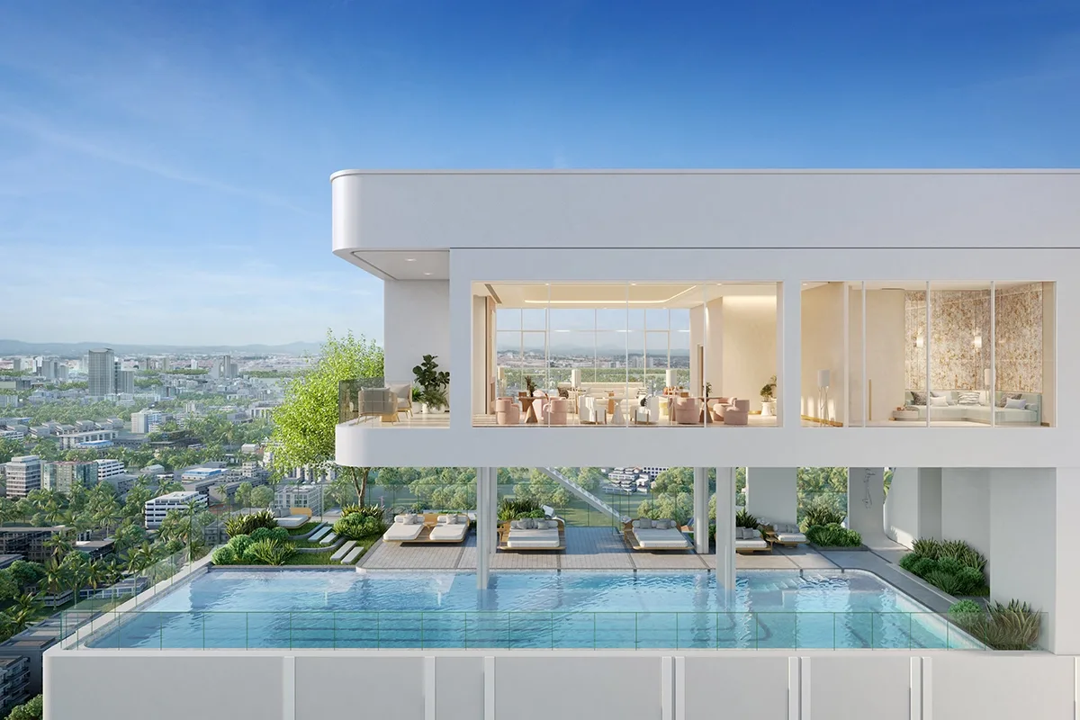 Бассейн на верхнем этаже ЖК PTY Residence Sai 1 с видом на город